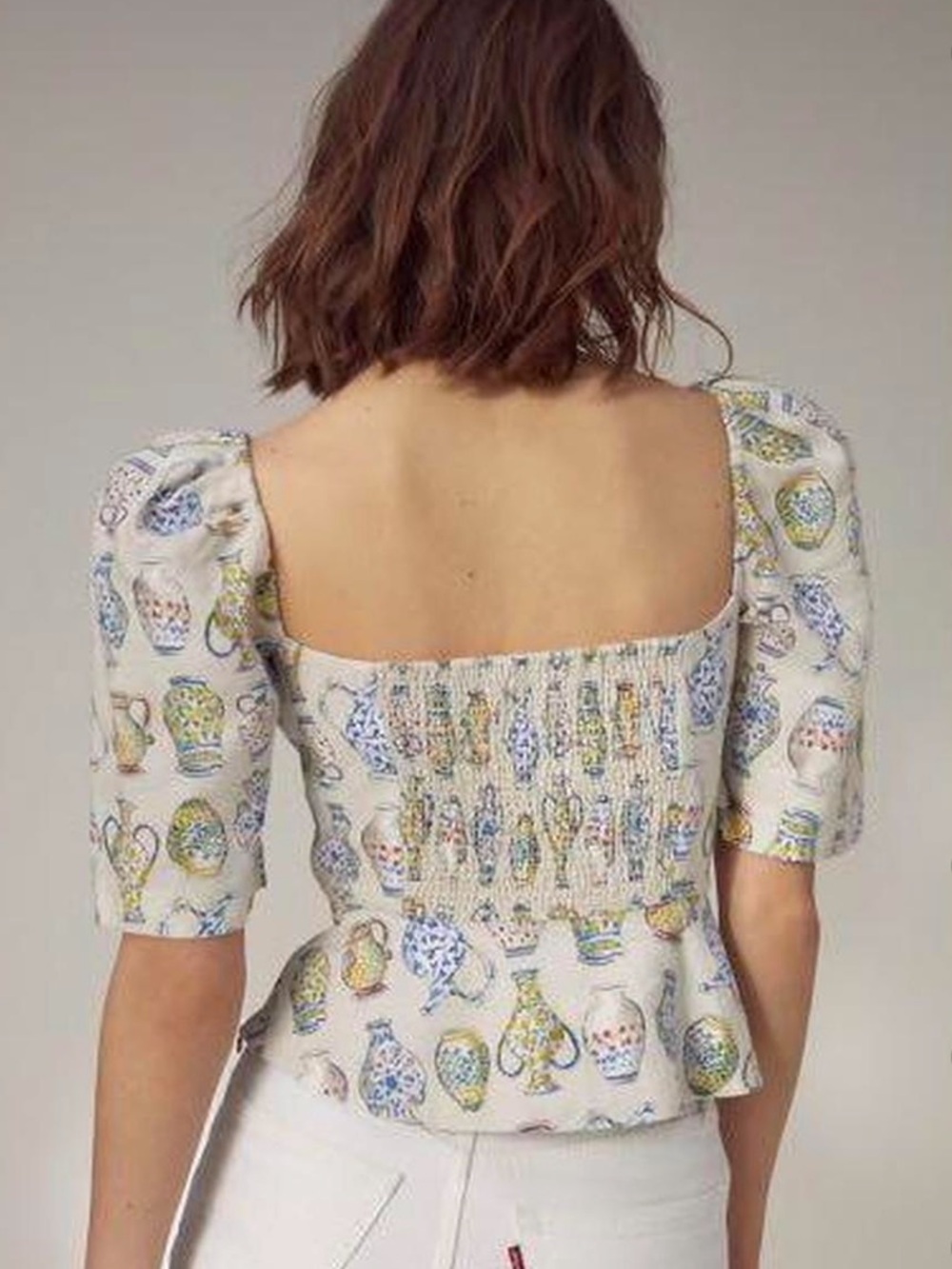 Wilfred Aritzia Cream Sweetheart Vase-Print Blouse Top - Picture 3 of 10